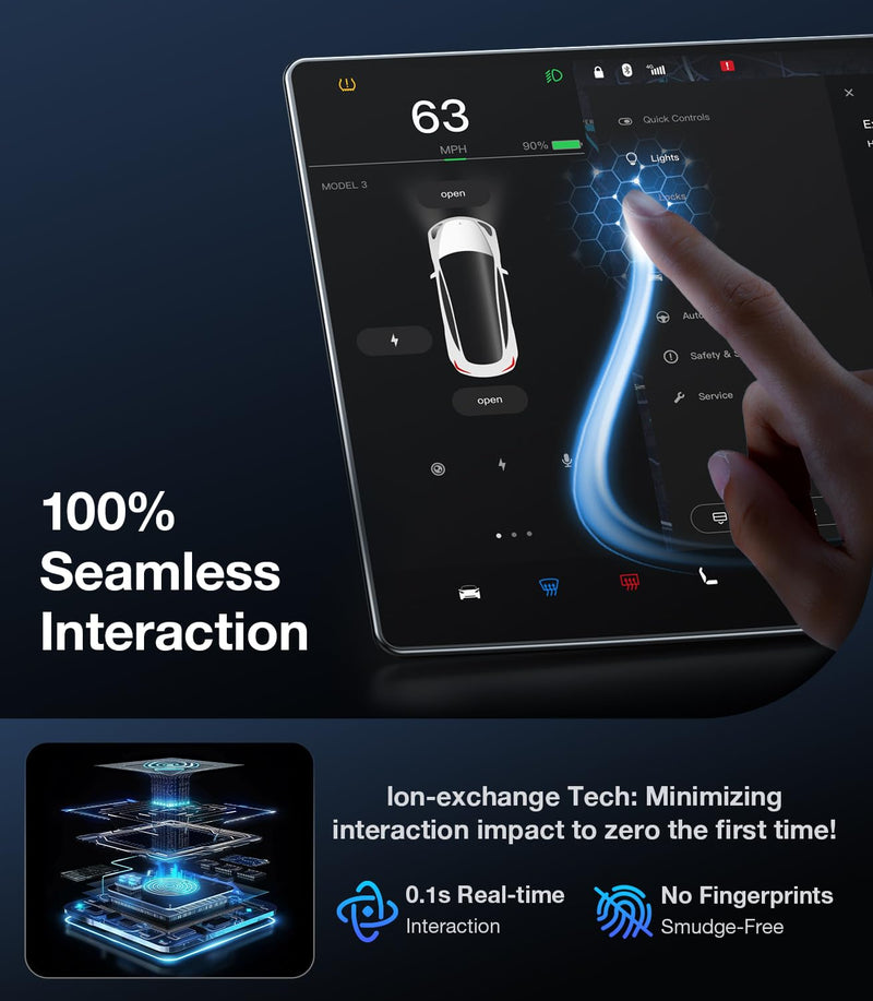 2024 Upgrade Tesla Model Y /3 Accessories Screen Protector Matte [No More Glare & Fingerprint] 9H Tempered Glass Protector for Model Y(2020~2024) Model 3(2017~2023) - Mounting Frame Kit
