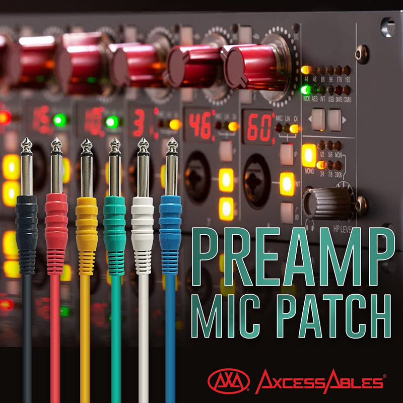 [AUSTRALIA] - AxcessAbles 1/4 (6.35mm) TS to 1/4 (6.35mm) TS Unbalanced Mono Multi-Color Patch Cables 6 Pack (3ft) Outboard Gear & Patchbay Studio Cables External Effects Digital Analog Effects 3ft - 6PK 