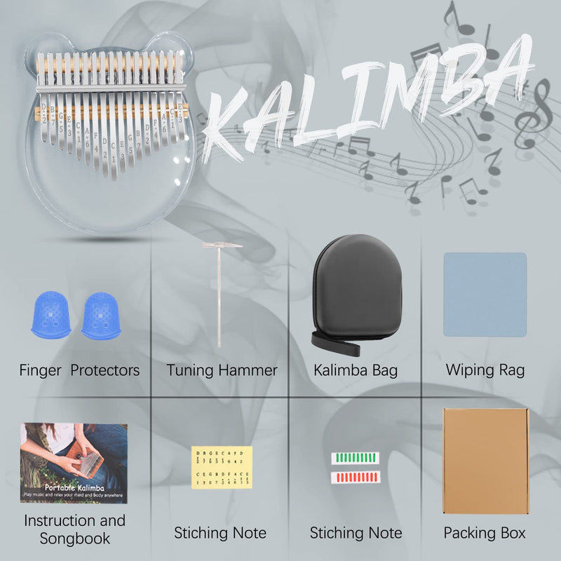 [AUSTRALIA] - Acrylic Kalimba Thumb Piano,YUNDIE Portable 17 Keys Mbira Crystal Finger Piano, Musical Instruments Birthday Gift for Kid Adult Beginners Professional(Clear) (17 Keys) 