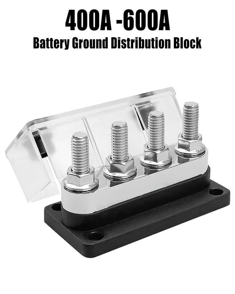 Marine Battery Bus Bar 12-48V 600A, M10 Studs Copper Terminal Block Black | Heavy Duty Power Distribution Block with Waterproof Cover, High Current Busbar for RV, Boat, Truck, Yacht and Trailer