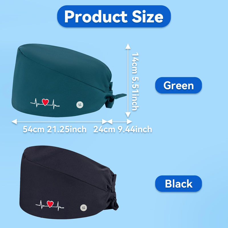 yolzhxe Pack of 2 Surgical Cap, Fabric, Adjustable Unisex Nurse Cap, Reusable Surgical Caps, Fabric with Button and Sweatband, Full Hair Cover Cap, for Doctors, Nurses