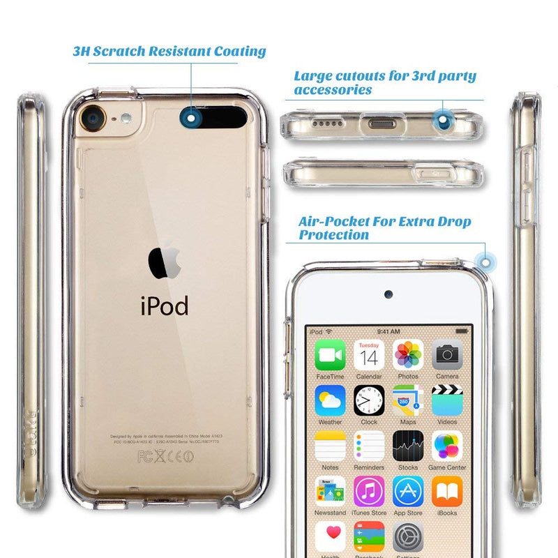 ULAK Compatible with iPod Touch 7 Case Clear, iPod Touch 6 Touch 5 Case with 2 Screen Protectors, [Anti-Yellowing] Slim Soft TPU Bumper Hard Cover for iPod Touch 5th /6th /7th Generation, Clear