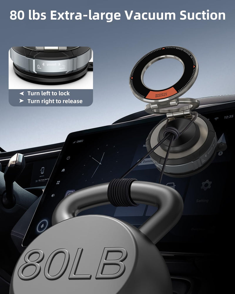 360° Adjustable Vacuum Suction Bracket For MagSafe Car Mount,Zinc Alloy Vacuum Magnetic Phone Holder,Cell Phone Holders For Car/Home/Travel,Suction Car Mount For iPhone 17/16/15/14/13/Android