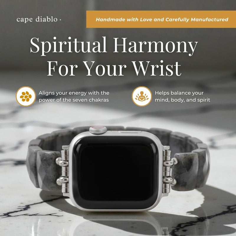 Cape Diablo Handmade Gemstone Watch Band for Women Compatible with Apple Watch 38mm 40mm 41mm 42mm 44mm 45mm, Boho Stretchable Strap Fits for iWatch Series 11/10/9/8/7/6/5/4/3/2/1 SE 3/2/1 Small - Fits 5.75-6.25 inch wrists Midnight Balance