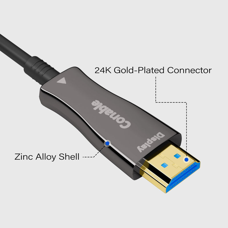 4K HDMI Cable 100 FT, High Speed Fiber Optic HDMI Cable, Unidirectional 18Gbps, Ultra HD, Supports 4K@60Hz, 4:4:4 RGB, HDCP 2.2, 3D ARC, HDR10, Dolby Vision, Zinc Alloy Shell, Slim Cable, OD : 4.8mm 100FT