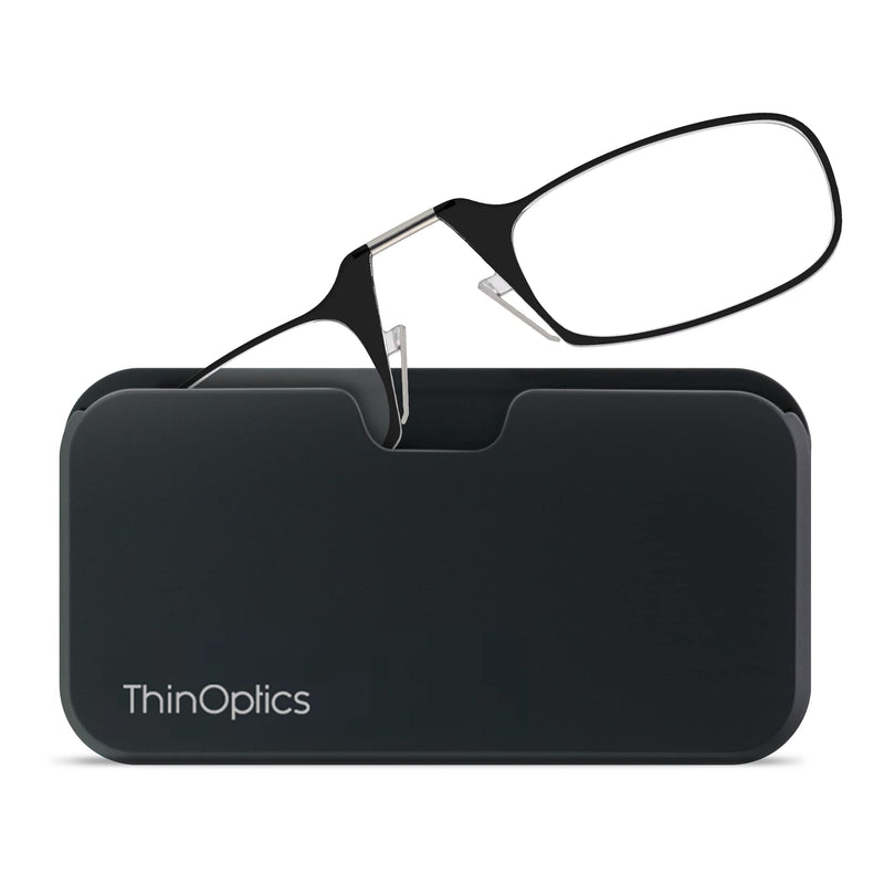 ThinOptics Universal Pod Case + Rectangular Reading Glasses Black Case / Black Frames 44.45 Millimeters 2 x