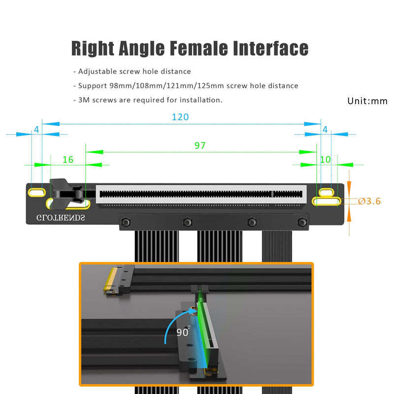 GLOTRENDS 200mm PCIe 5.0 Riser Cable for RTX5090 RTX4090 RX9070 RX7900, Compatible with PCIe 5.0/4.0 GPUs, 90 Degree Right Angle for Vertical GPU Mount Black