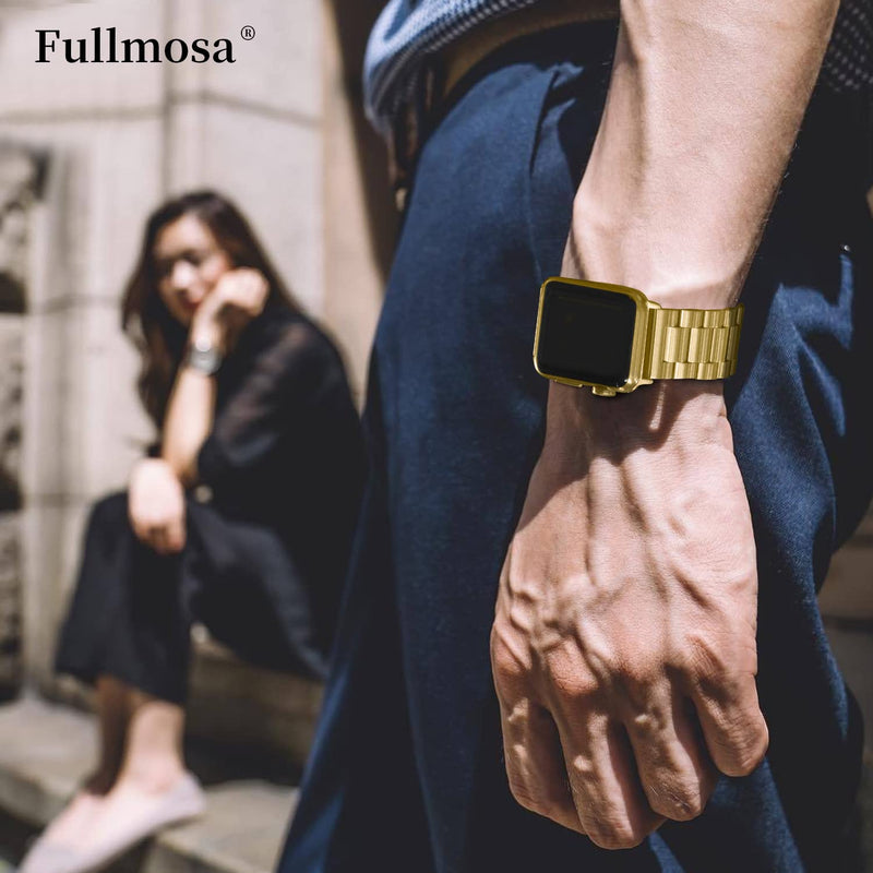 Fullmosa Compatible Stainless Steel Apple Watch Band with case 41mm/40mm/38mm Gold & Compatible Metal iWatch Band with case 41mm/40mm/38mm,Rose Gold