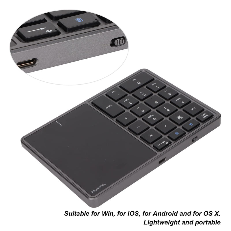 Number Pad Mouse Combo, 2 in 1 BT Number Pad Touchpad Mouse 22 Keys, Bt4.2 2.4G Type C Charging Keyboard 500Mah Battery Numeric Keypad for Office (Iron Gray)