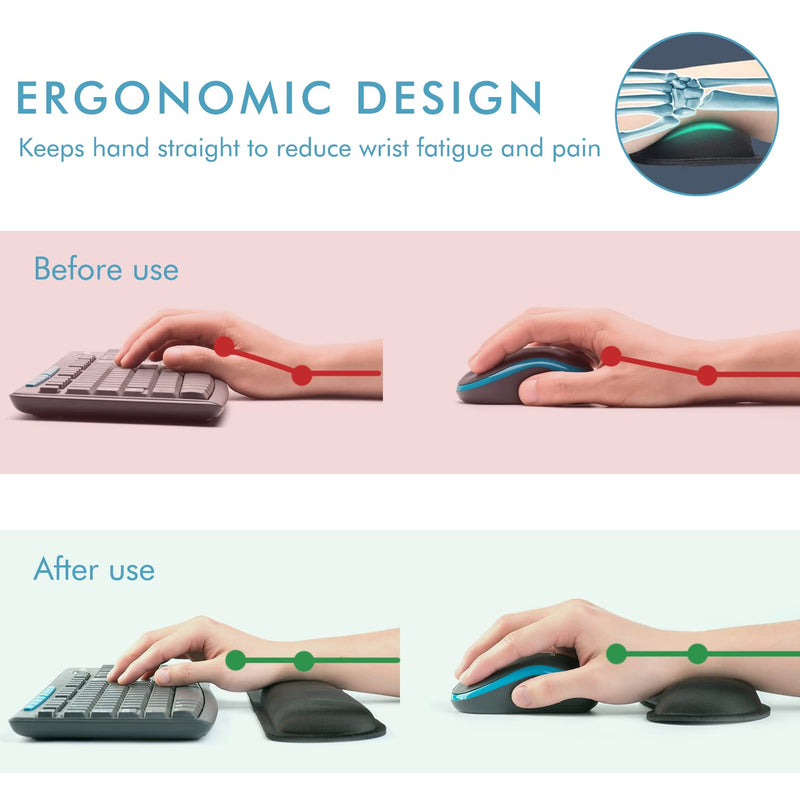VAGAU Premium Memory Foam Keyboard and Mouse Wrist Rest Pads Set- for Comfortable Typing &Wrist Pain Relief(Pack of 2) Wider