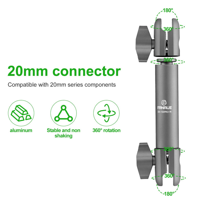 FANAUE Aluminum Double Socket Arm for 20mm Ball Mounts