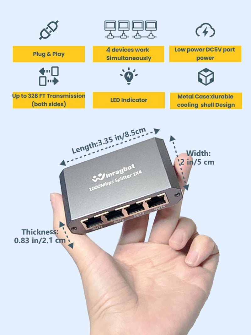 Ethernet Splitter, ethernet hub 4 Port gigabit,Ethernet Splitter 1 to 4,Network hub,Internet Switch 4 Port,netgear Switch (4 Devices Working simultaneously with Gigabit Network)