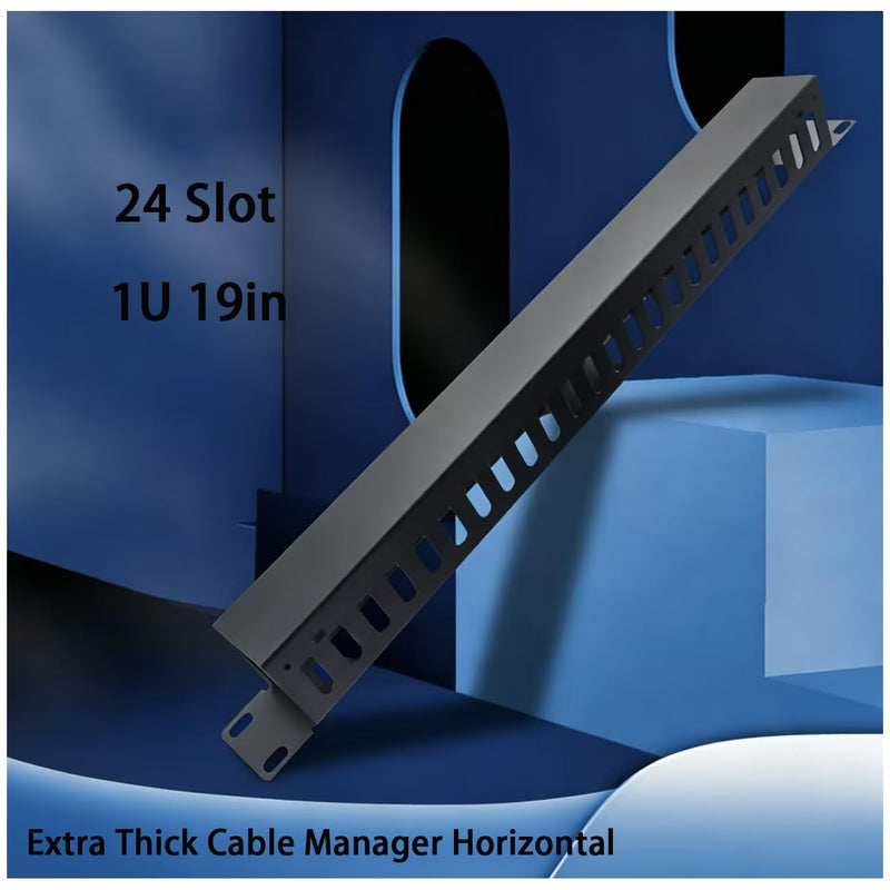 Harrisen 2 Pack 1U 19 Inch Cable Manager Horizontal Rack Mount, 24 Slot | 24 Slot Wire Management, Server Rack Management, Metal Finger Duct Wire Organizer, With Mounting Screws