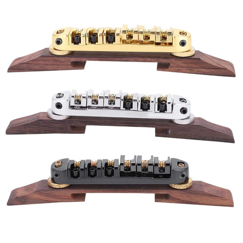 Guitar Bridge Copper zinc Alloy + Rosewood Archtop Guitar Bridge with Adjustable Roller Saddles for 6 String LP SG Jazz Guitar Silver
