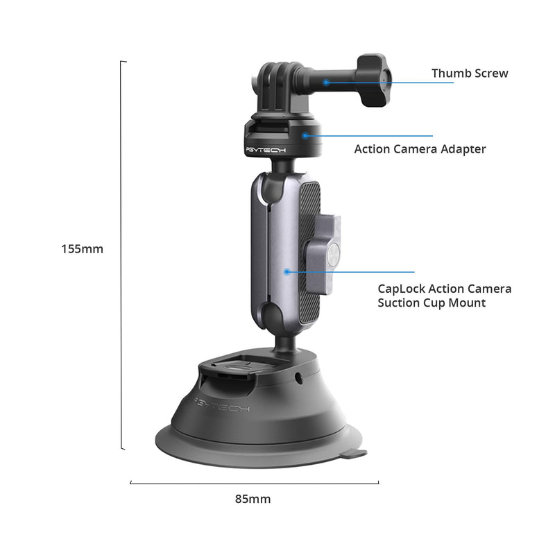 [AUSTRALIA] - PGYTECH CapLock Suction Cup Mount Compatible for DJI OSMO Action 4/3/2, Gopro 11/10/9/8, OSMO Pocket 2, Insta360 ONE RS, R, ONE X3, X2 with 1/4"-20 Standard Thread Adapter Suction Mount 