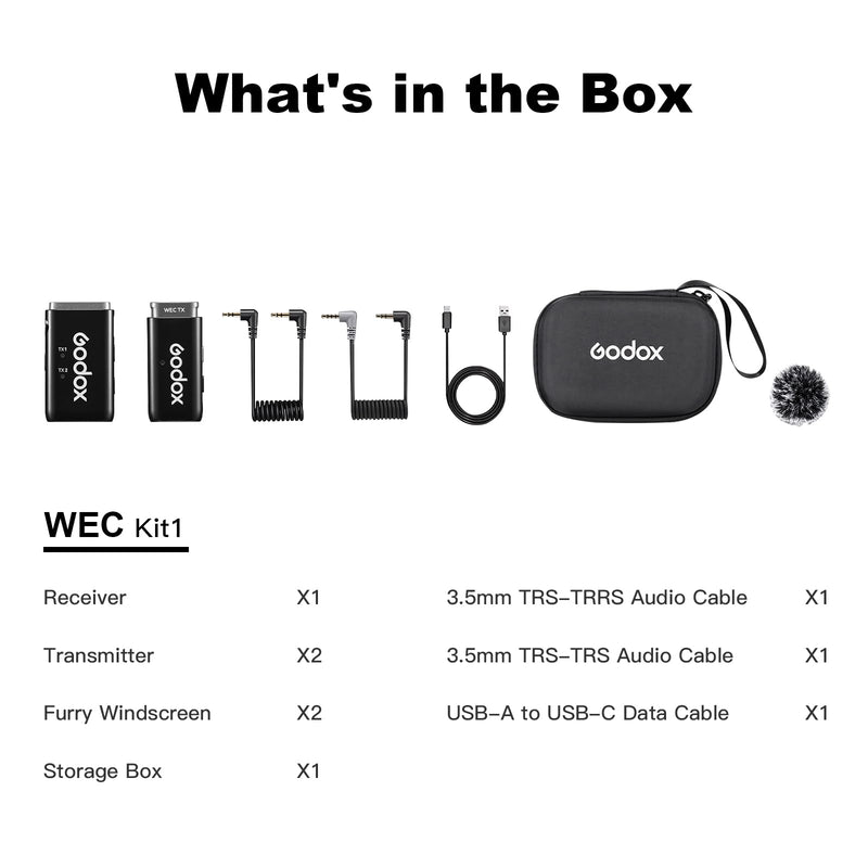 Godox WEC Wireless Lavalier Lapel Mic - 200m Range, 2.4GHz, Noise Cancellation, Compact, for Cameras, Live Streaming, Computer, TikTok Kit-1