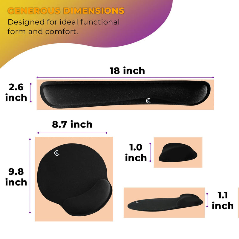 Wrist Rests for Keyboard and Mouse Pad Set - Memory Foam Cushion, Black - Ergonomic Wrists Hand Arm Rest Support for Laptop Computer Desk and Gaming - Carpal Tunnel Syndrome Relief Original