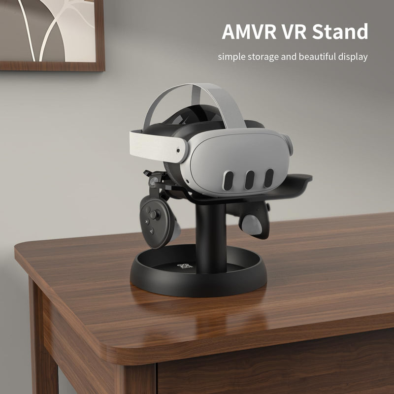 AMVR Stand Holder Compatible with Quest 3/Quest 2/Pico 4/Vision Pro/for PSVR 2 - Universal VR Headset Display Dock, Stable Bracket Storage Round Base, Mount Install Easy