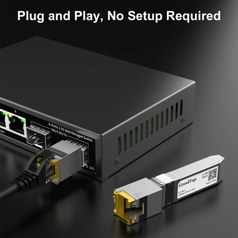 10G SFP+ to RJ45 Transceiver up to 30m, 10GBase-T RJ45 SFP+ Copper Module | GoodTop SFP to RJ45 |1G/2.5G/10G Adaptive | SFP to Ethernet | Plug and Play | Hot Pluggable