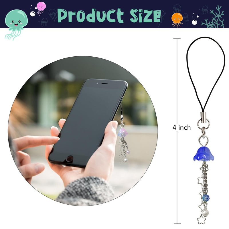 Jellyfish Phone Charm,Y2K Beaded Phone Strap Cute Jelly Phone Charms Aesthetic Cell Phone Accessories Chain for Women Girls Dark Blue