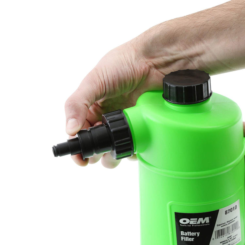 [AUSTRALIA] - OEMTOOLS 87010 Battery Filler, 2 Liter Battery Water Filler, Distilled Water Jug with Auto Shutoff Nozzle, Spill Prevention, Heavy Duty Polyethylene Container 