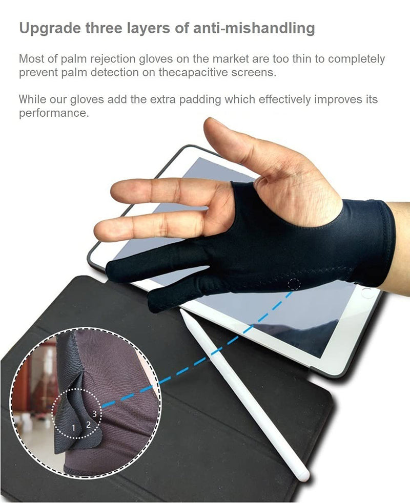 WSWBD Drawing Glove, Digital Art Glove for Graphic Tablet, Artist Gloves with Two Fingers for iPad, Paper Sketching, Smudge Guard, Palm Rejection, Suitable for Left and Right Hand (2 PCS), XS