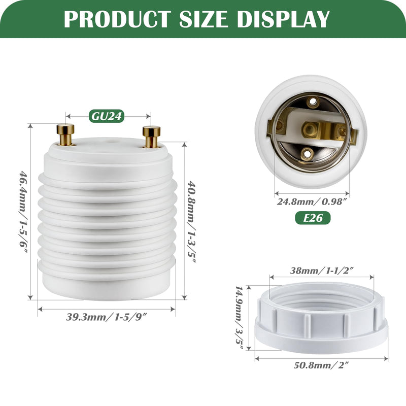 [AUSTRALIA] - GU24 to E26 Socket Adapter with Shade Ring, Bi-Pin Based GU24 to Standard Medium Screw-in Bulb Socket Adapter Converter, Pin Base Threaded Adapter (4) 4 