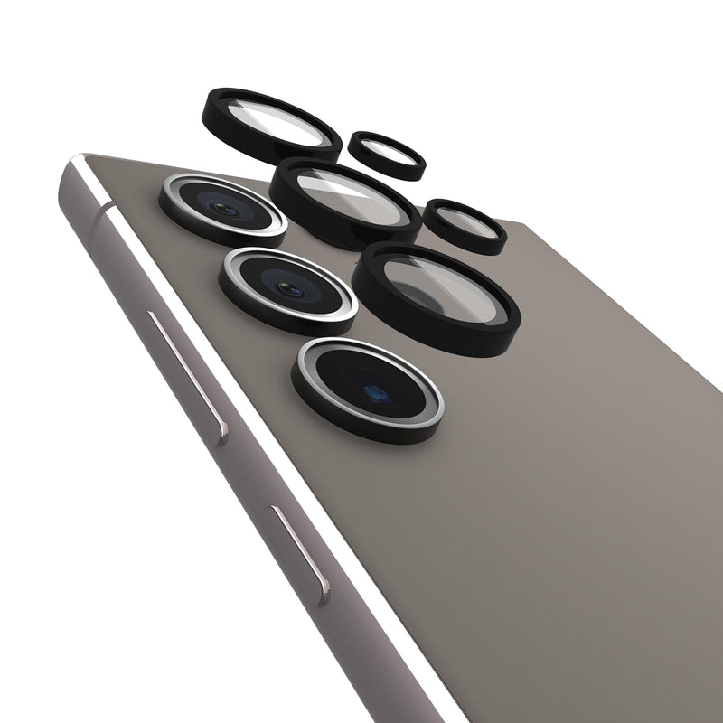 Pelican Samsung Galaxy S24 Ultra Camera Lens Protector with Aluminum Rings - 9H Tempered Glass - Durable Anti-Scratch, Anti-Shatter, HD View with Night Shoot and Case Friendly, Easy to Install - Black