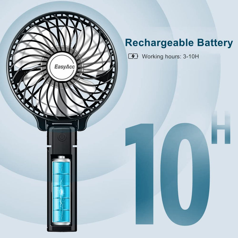 Mini Handheld Fan, EasyAcc USB Desk Fan Small Personal Portable Hand Fan Table Fan with Rechargeable Battery Operated Cooling Folding Electric Fan 3-10H Working Hours for Travel Office Outdoor- Black 3-10 Working Hours