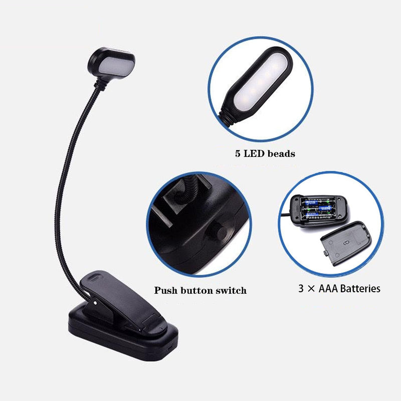 Battery Operated Clip LED Reading Lamp, Adjustable Arm Eye Protect Small Portable Desktop Night Light for Bedroom Study Use