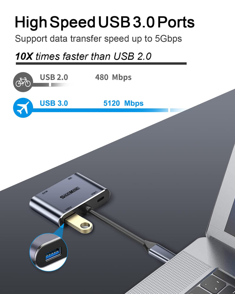 USB C to HDMI VGA Adapter, Shuomeng 4 in 1 USB-C to HDMI Adapter (Thunderbolt 3 Compatible) Hub Compatible for MacBook Pro/Air/ipad Pro 2018-2020, Dell, XPS,Samsung Galaxy S20 S10,Other Type-C Device [4 in 1] HDMI/VGA/PD/USB