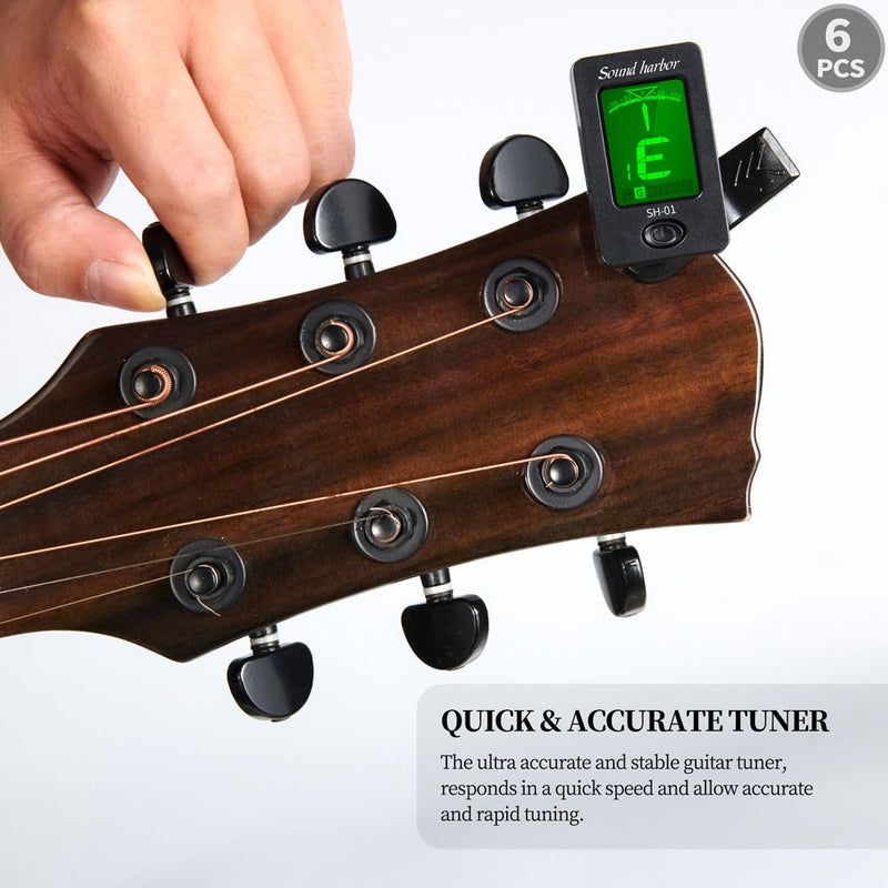 Guitar Tuner Clip On Ukulele Tuner for All Instruments Guitar Bass Ukulele Violin banjo Tuner (Tuner 6 Pack) Tuner 6 Pack