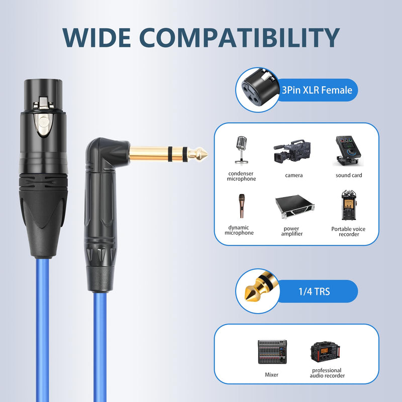 HUALEU 3.3FT Balanced XLR Female to Right Angle 1/4 TRS Mixer Cable,6.35mm Stereo Male to 3pin XLR Female Audio Cable,6N OFC+Silver Plated HI-END Audio Cable for Mixer Amplifier Microphone-2Pack