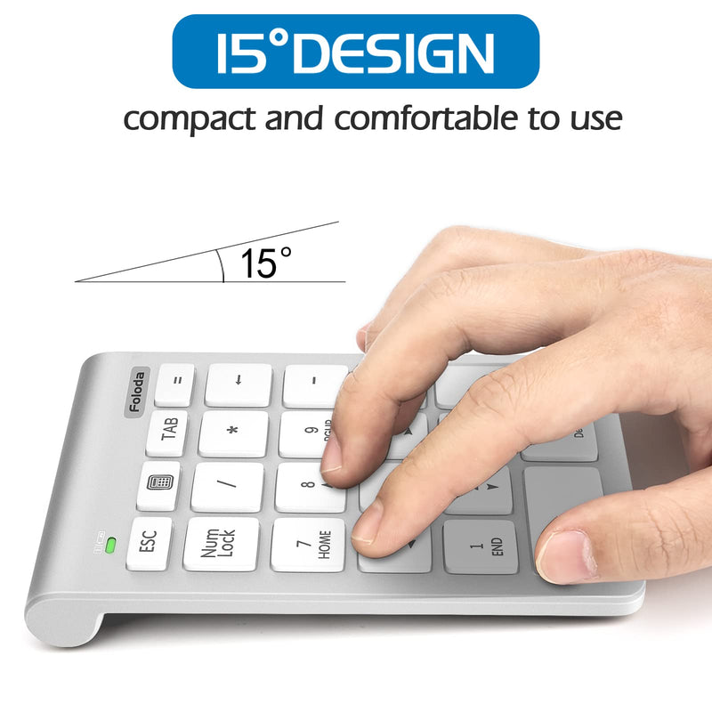 Wireless Number Pad, Portable 2.4Ghz USB 10 Keys Financial Accounting Numeric Keypad Data Entry Numpad for Laptop, PC, Desktop White