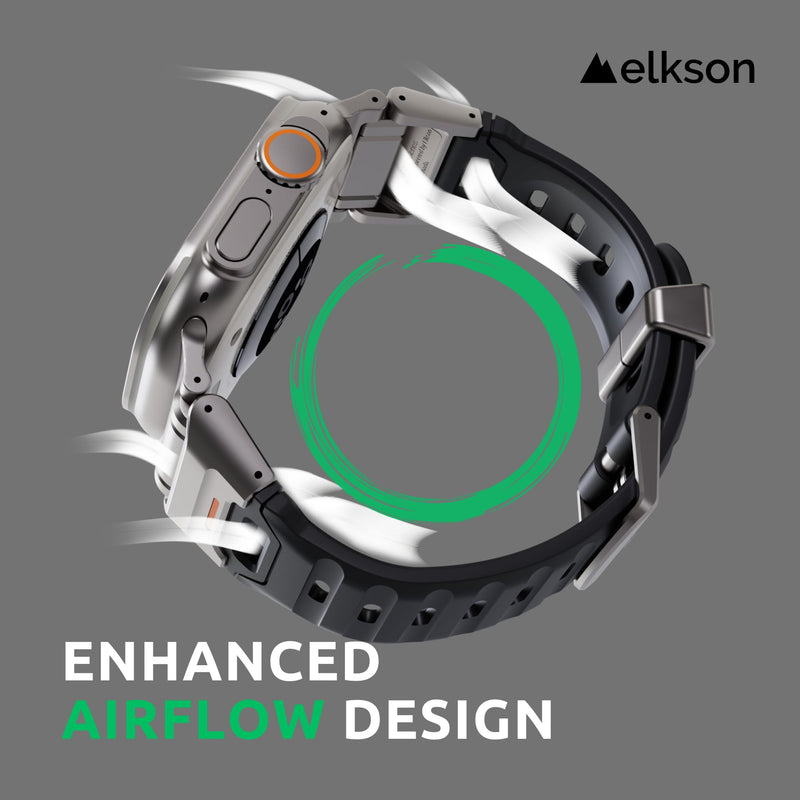 elkson Fusion Band for Apple Watch Ultra 3 2 1 49mm Series 11 10 46mm 9 45mm SE3 44mm – Stainless Steel Silicone Strap, Sweat-Resistant Breathable Secure Fit for Sports Work Travel Everyday Wear Black Stainless Steel / Black Silicone