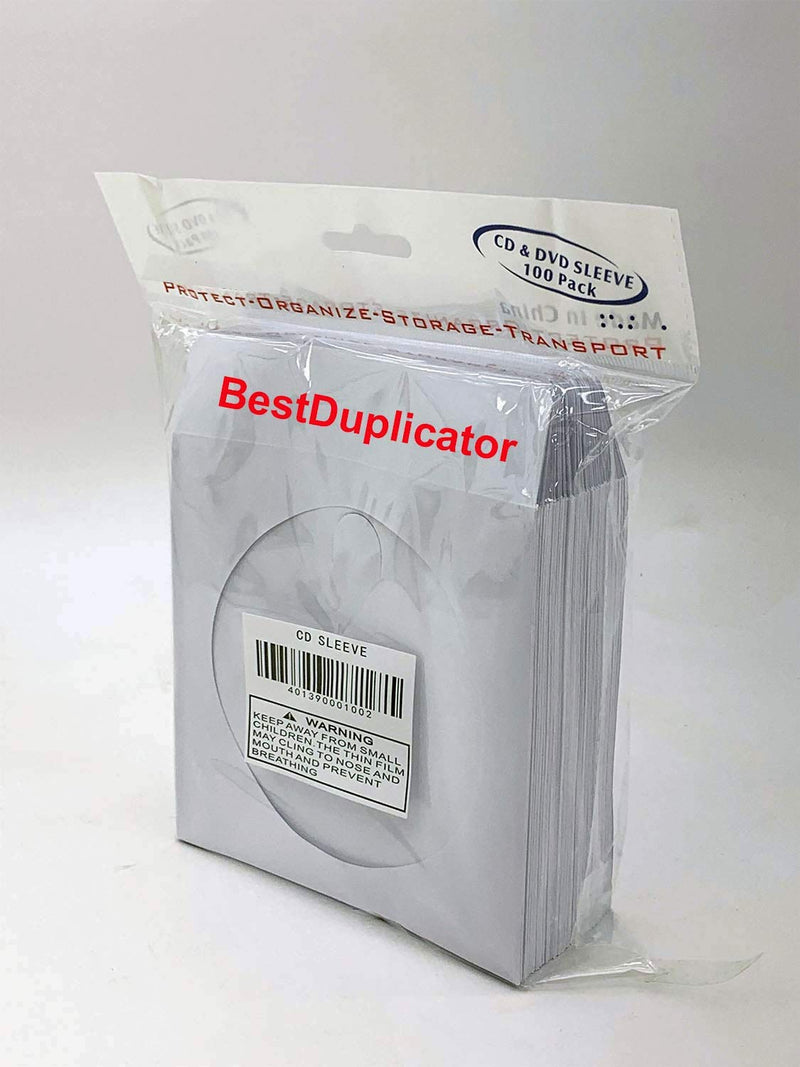 BestDuplicator White Cd/DVD Paper Media Sleeves Envelopes with Flap and Clear Window (Pack of 100) 100 Sleeves
