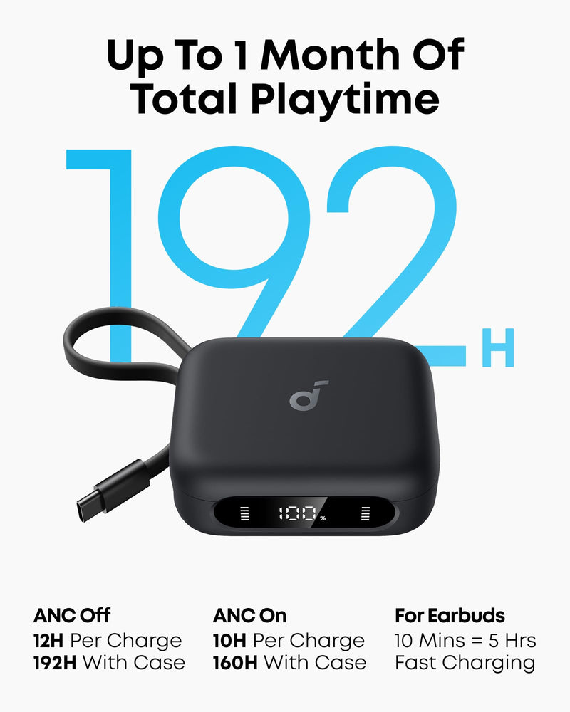 Soundcore P41i by Anker Adaptive Noise Cancelling Earbuds | With Portable Charging, Built-in Lightning Adapter, 192H with Case, 6-Mic AI Clear Calls, IPX5 Wireless Bluetooth Earbuds Black