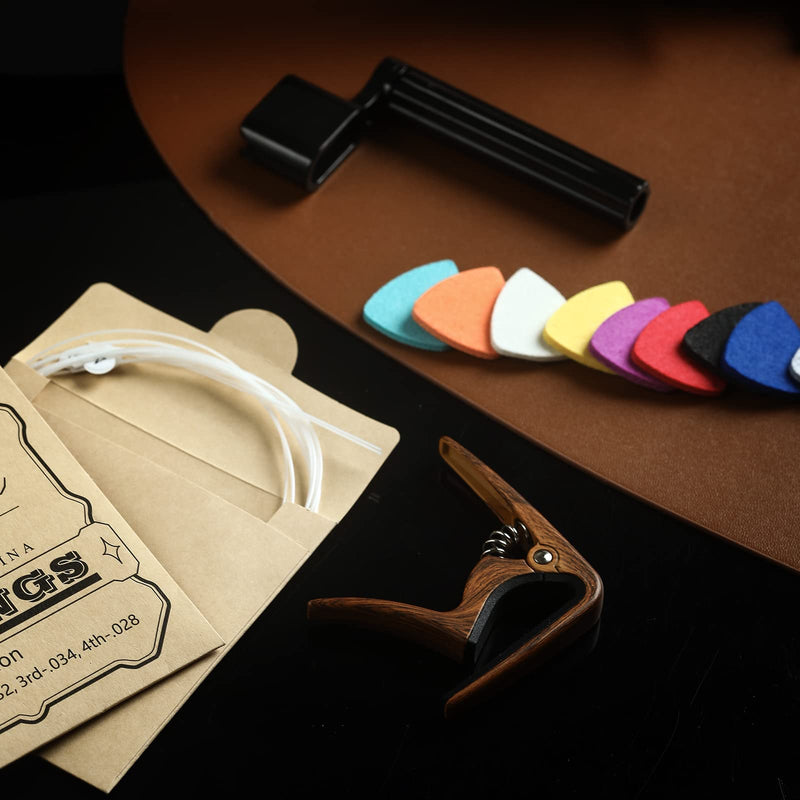 Nylon Ukulele Strings Kit,Include 5 Sets Strings,10 Pieces Ukelele felt picks,Capo and String Winder for Soprano Concert and Tenor Ukele