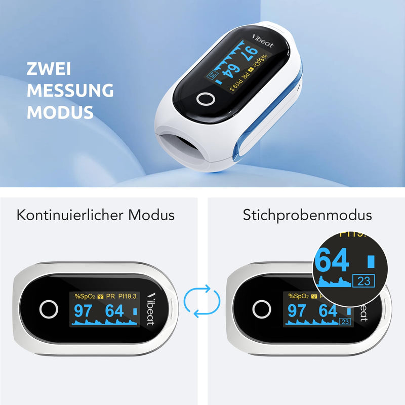Vibeat Bluetooth Pulse Oximeter with 12 Offline Data, Rechargeable Oxygen Saturation Meter Finger, Continuous Monitoring, Pulse Oximeter, Finger Oximeter, Convenient Heart Rate Monitor with App