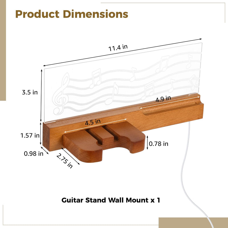 Homaisson Guitar Wall Mount Stand with LED Lights - Wooden Guitar Hanger Shelf with Pick Organizer for Acoustic Electric Guitar Bass, Music Gifts for Men Guitar Players Boyfriend