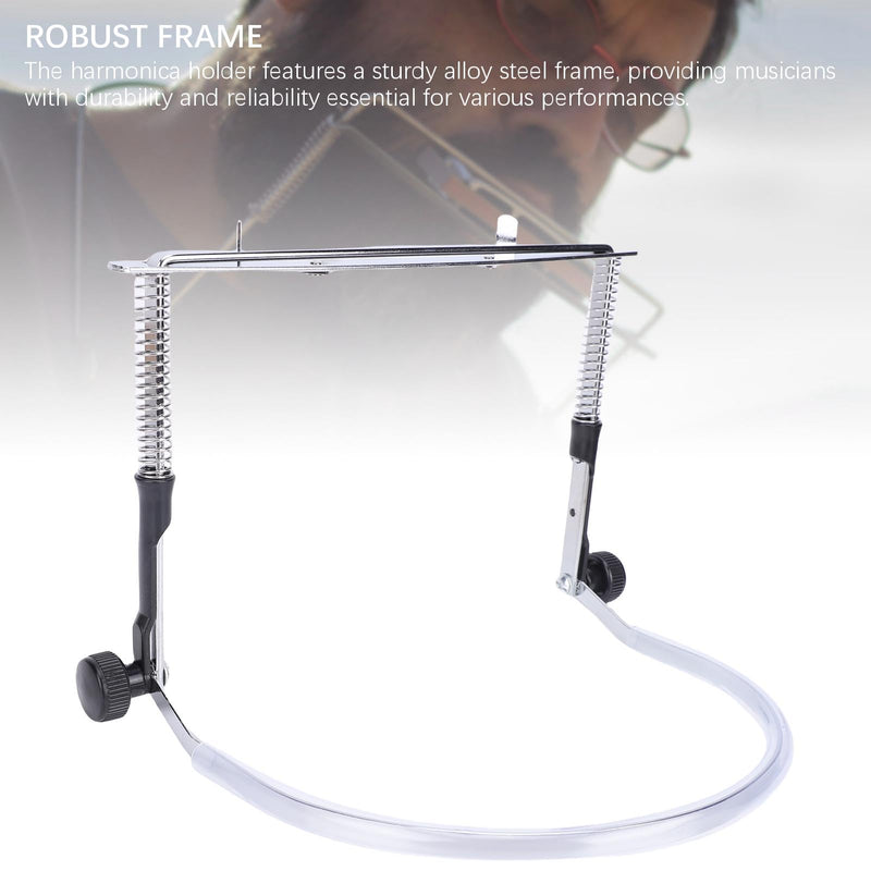 Harmonica Neck Holder, Alloy Steel Adjustable Angle Neck Stand with Sticker for 10 & 24 Hole Harmonicas for Beginners