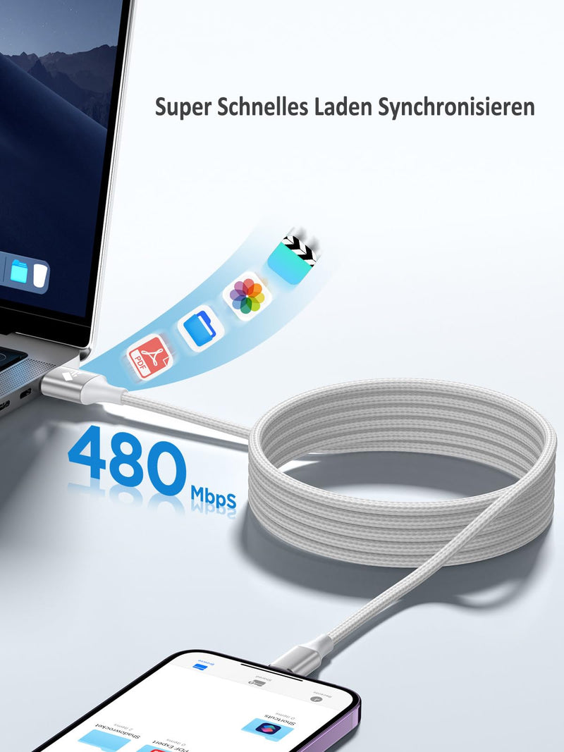 iPhone Charging Cable, Lightning Cable 2 m iPhone Charging Cable Fast Charging Cable MFi Certified iPhone Cable Fast USB Lightning Cable for iPhone 14 13 12 11 Pro Max Mini XS XR X 8 7 6 6s Plus 5 SE iPhone Ladekabel 2M White