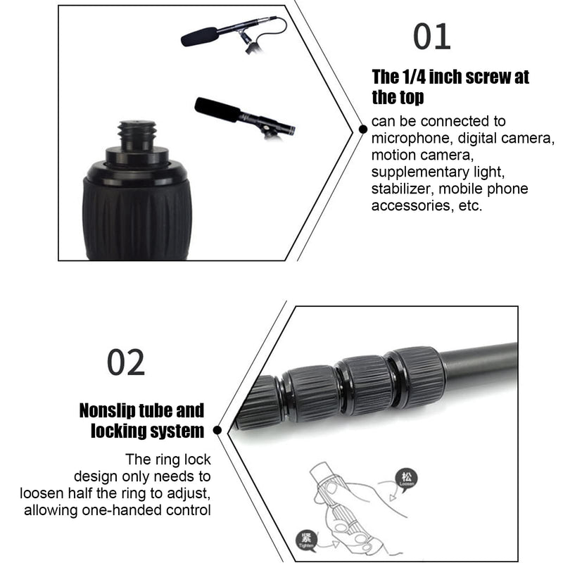 Handheld Mic Boom Pole, 4 5 Section Extendable Microphone Boom Arm with Foam Handle and 1/4in Threads, Telescopic Adjustable Mic Stand for Camera Phone Microphones(5)