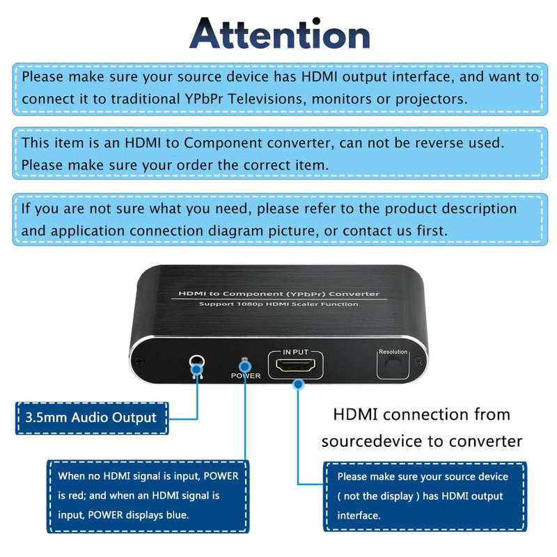 [AUSTRALIA] - HDMI to Component Converter with Scaler Function, HDMI to YPbPr 5RCA RGB Scaler Adapter V1.4 with R/L Audio Output Support for MacBook TV Blu-Ray DVD PS4 DVD, PSP, Xbox 360,Amazon Fire TV 