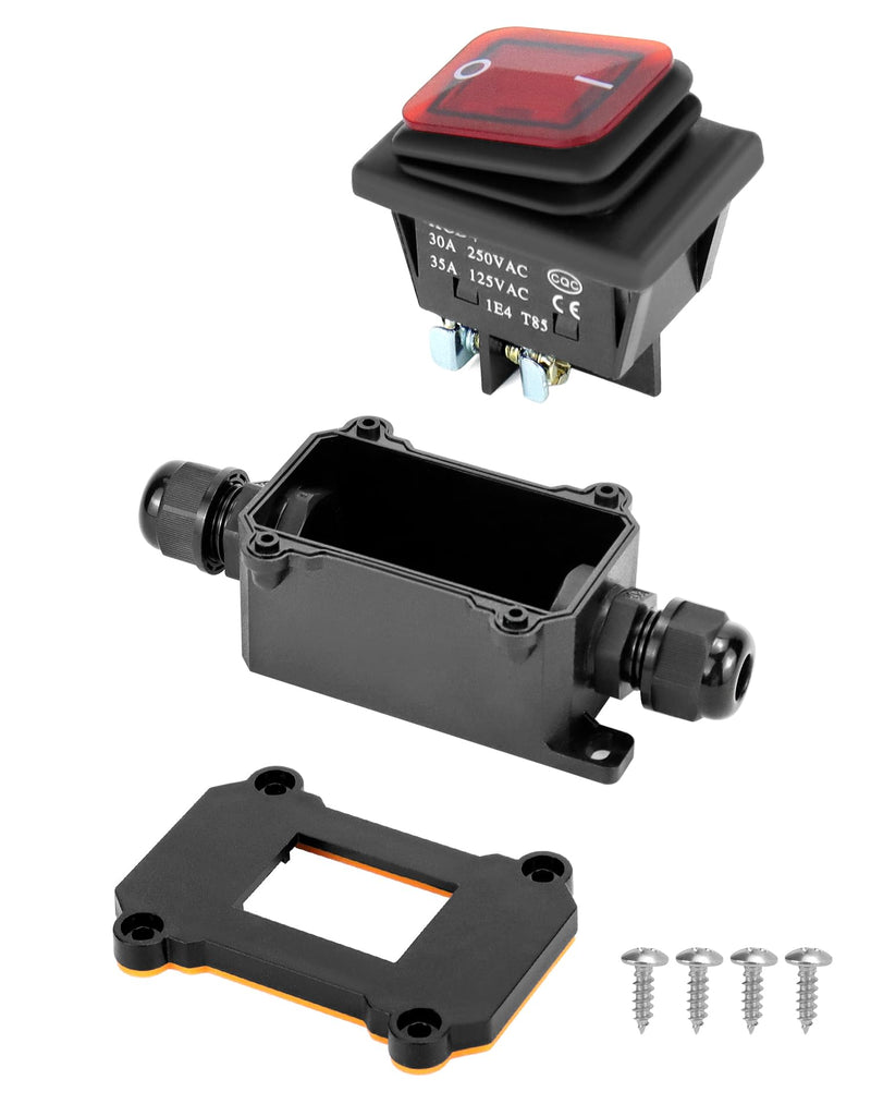 [AUSTRALIA] - QWORK® IP65 Waterproof Inline Cable Switch with Red Indicator Light, 220V 30A, DPST Rocker Switch, Dual Position On/Off Rocker Switch 