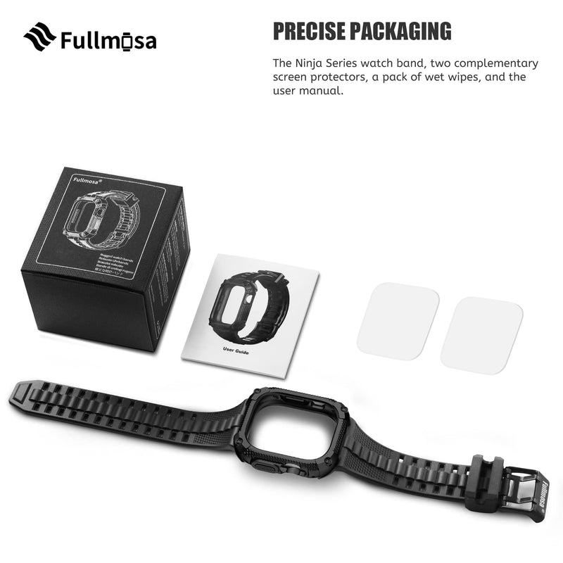 Fullmosa Compatible Silicone Apple Watch Band with Case 49mm Black & Compatible Metal Apple Watch Band with Case 49mm,Black