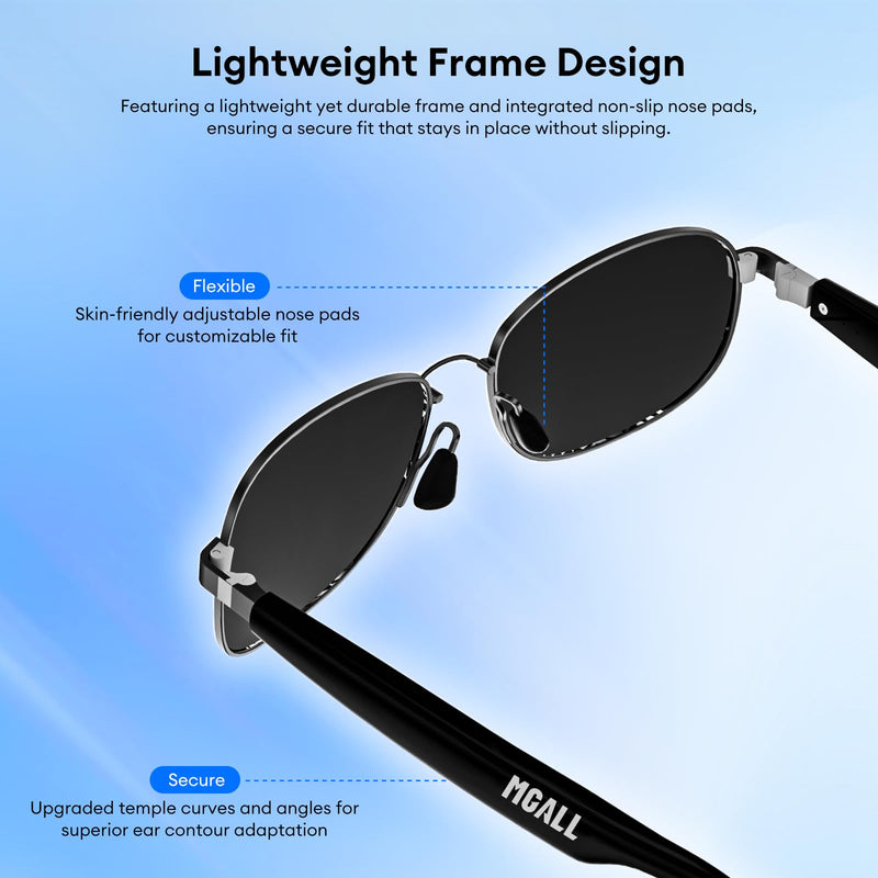 PAXA Metal Frame Smart Audio Sunglasses with Translation App, UV400 | Metal Frame Comfort, Adjustable Nose Pads, Anti-Slip Fit, UV400 Lenses, Open-Ear Audio & Translation App Support Metal Frame - Black