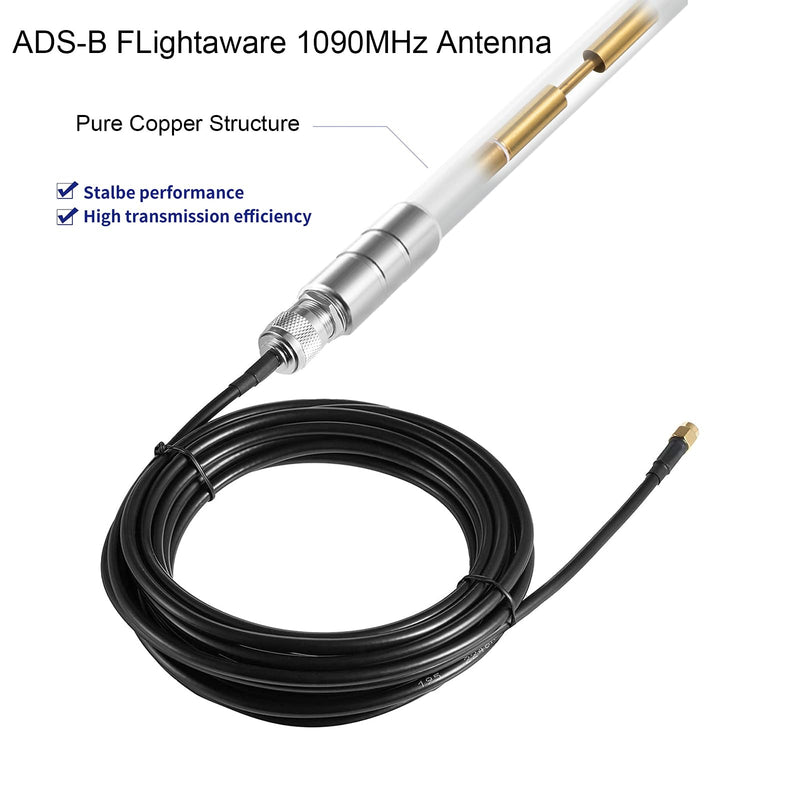 1090MHz 978MHz Dual Band ADS-B Antenna Flightaware Outdoor 5dBi Fiberglass Antenna with 10ft Extension SMA Cable, Increase Catching Distance and Number, Eifagur