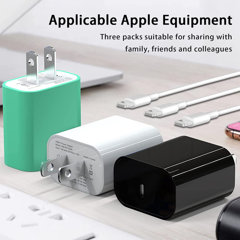 3 Pack iPhone Fast Charger, 20W PD USB C Wall Charger Adapter with 3 Pack [MFi Certified] 3 Pack 6FT USB C to Lightning Cable Compatible for iPhone 14/13 Pro/13/12/12 Mini/12 Pro Max