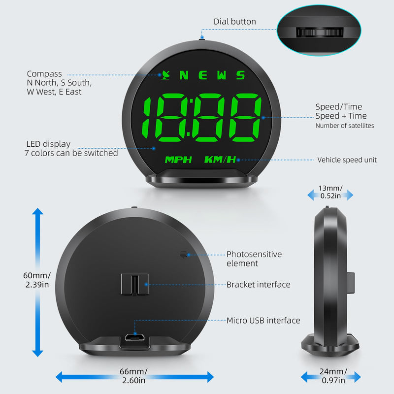 GPS Speedometer HUD, Head Up Display for Cars with Digital Speedometer for Car MPH, Travel Direction Function,Clock,and Overspeed Alarm, Fatigue Driving Alarm,Car Heads Up Display for All 5V Vehicles